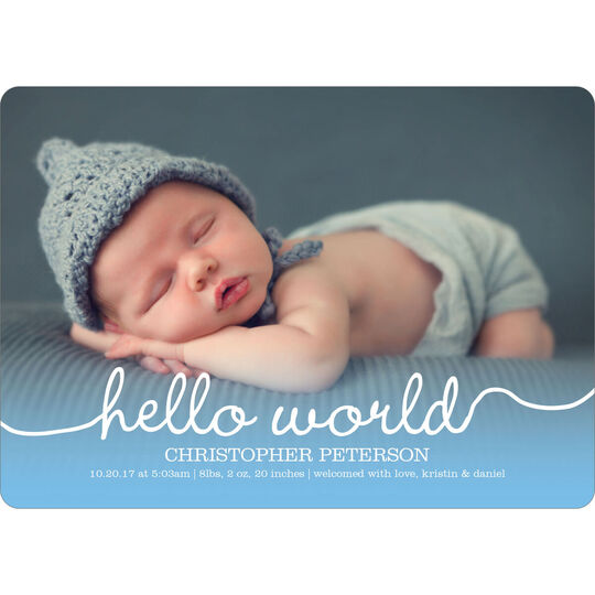 Blue Hello World Photo Birth Announcements